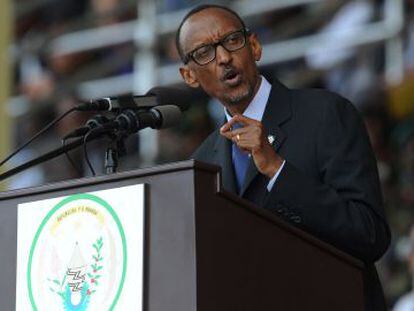 El presidente Paul Kagame durante su discurso este lunes en conmemoraci&oacute;n del genocidio.
