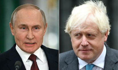 El presidente ruso, Vladímir Putin, en Moscú, el 22 de diciembre, y el ex primer ministro británico Boris Johnson, en Londres, el 6 de septiembre.