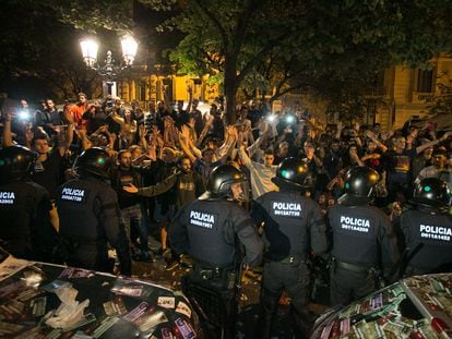 Protesta ante las puertas de la Consejería de Economía del Gobierno catalán, el 20 de septiembre de 2017.