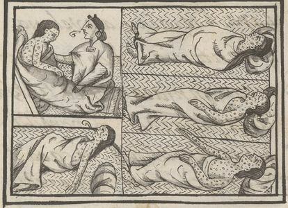 A healer treats people suffering from smallpox in 1520, found in Book 12.