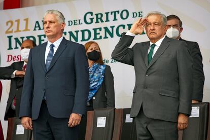 The president of Cuba, Miguel Díaz-Canel, and Andrés Manuel López Obrador, this Thursday.