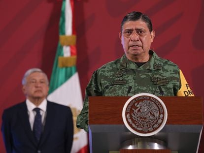 Luis Cresencio Sandoval, secretario de Defensa Nacional, durante la conferencia matutina del presidente López Obrador.