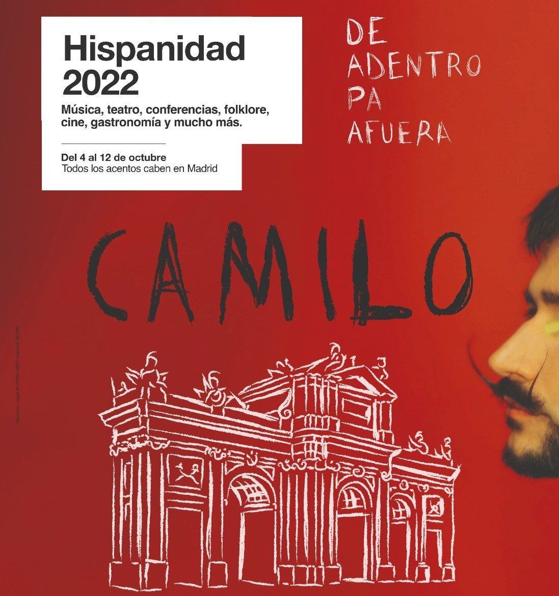 Cartel del concierto del cantante Camilo, protagonista de Hispanidad 2022 del próximo 9 de octubre.