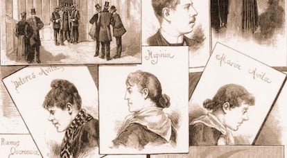 Ilustración de la época con los protagonistas del caso recogidos en el libro 'Los famosos juicios seguidos ante el Tribunal Supremo en sus 200 años de historia'.