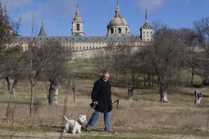 El bosque de La Herrería, con El Escorial al fondo.