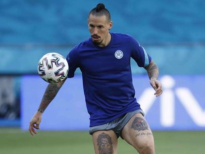 Marek Hamsik, este martes en el entrenamiento en La Cartuja.