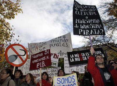 Manifestación organizada por la Asociación de Productores de Música de España que tuvo lugar el martes en Madrid.