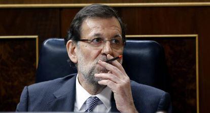 El presidente del Gobierno, Mariano Rajoy, en el Congreso durante el debate del Estado de la Naci&oacute;n. 