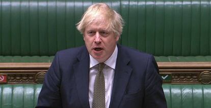 Captura de vídeo del primer ministro británico, Boris Johnson, en la sesión de la Cámara de los Comunes de este miércoles.