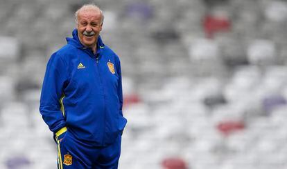Vicente del Bosque, durante un entrenamiento de la selección española en Toulouse, en 2016. / LUIS SEVILLANO