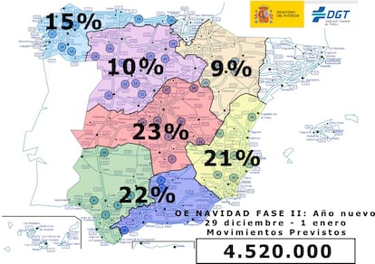 Mapa de los desplazamientos previstos en la operación salida para el fin de año.