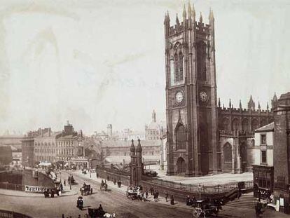 La catedral de Manchester en el siglo XIX.