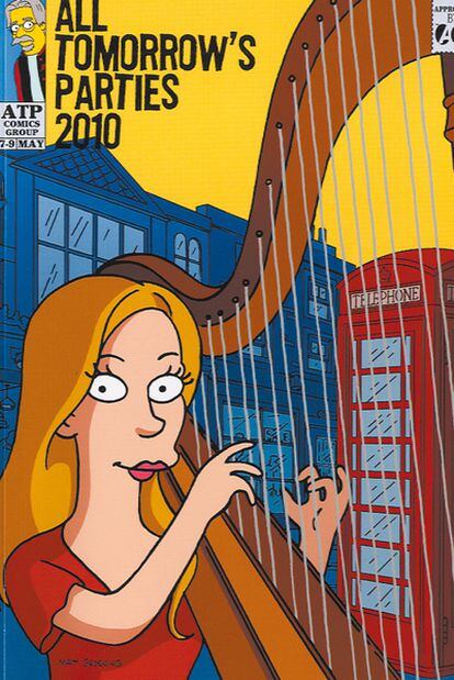 <b>Portada de uno de los catálogos de la última edición del festival All Tomorrow's Parties, comisariada por Matt Groening, con el retrato de Joanna Newsom. </b>