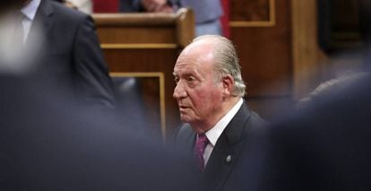 Juan Carlos I, en el Congreso durante el acto por el 40º aniversario de la Constitución, en 2018.