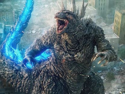 El monstruo, a punto de usar su energía, en 'Godzilla Minus One'.