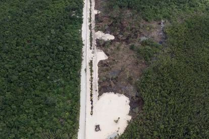 Vista aérea de las obras para el desarrollo turístico Lakam Ha en Cozumel, el 23 de enero.