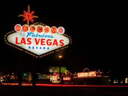 El letrero de bienvenida en Las Vegas.