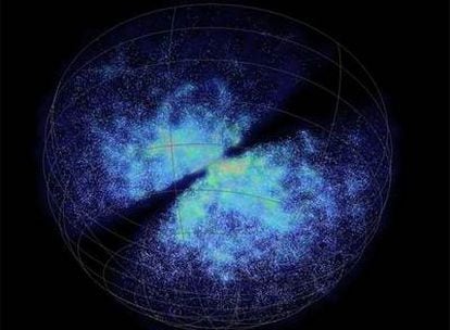El mapa electrónico de 100.000 galaxias del universo cercano (hemisferio Sur). Nuestra Vía Láctea está en el centro del mapa.