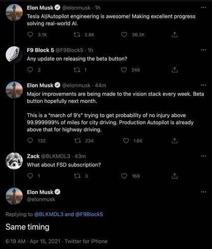 Elon Musk en Twitter ofreciendo novedades.