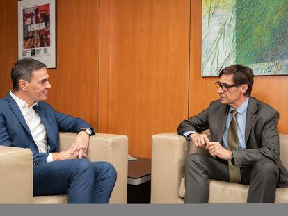 El secretario general del PSOE y presidente del Gobierno en funciones, Pedro Sánchez, durante su reunión para negociar las cuestiones relacionadas con Cataluña en el marco de su investidura esta tarde en Madrid.