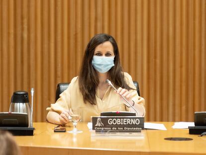 Ione Belarra, este miércoles durante su comparecencia en la comisión de Derechos Sociales del Congreso.