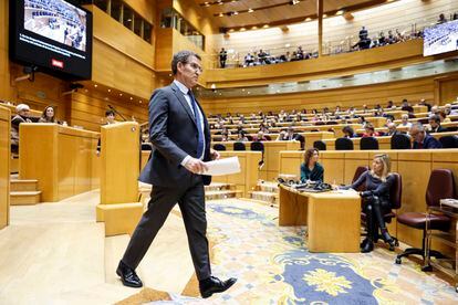 The leader of the PP, Alberto Núñez Feijóo, after his intervention during the extraordinary plenary session of Congress this Tuesday.