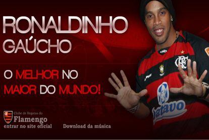 Portada de la web del Flamengo, en la que aparece Ronaldinho vestido con la camiseta del equipo