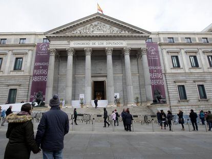 Fachada principal del Congreso de los Diputados, en Madrid, el pasado enero.