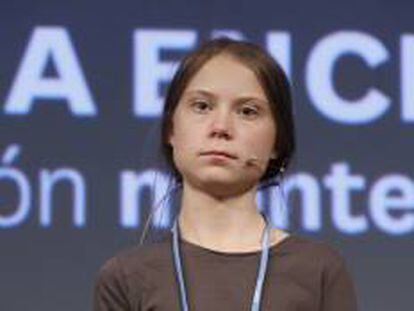 Greta Thunberg, durante su intervención en la Cumbre del Cambio Climático, celebrada en Madrid.