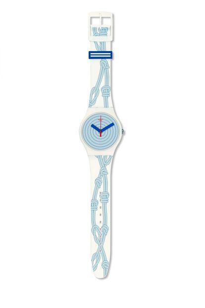 Reloj con estampado de nudos marineros de Swatch (70 euros).