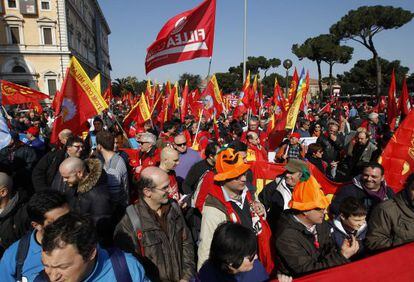 Trabajadores del sindicato Fion protestaban el pasado 9 de marzo en Roma