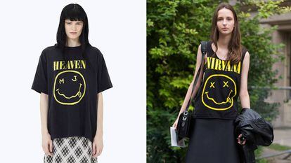 La camiseta de Marc Jacobs y, a la derecha, una modelo con la camiseta original de Nirvana.