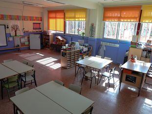 Un aula completamente vacía de un colegio de la Comunidad de Madrid.