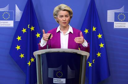 La presidenta de la Comisión Europea, Ursula von der Leyen, este lunes en Bruselas.