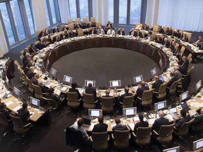 Reunión del consejo de gobierno del BCE en 2017.
 