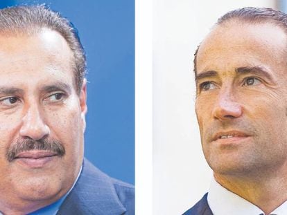 El jeque catarí Al Thani, accionista de El Corte Inglés, y el presidente y consejero delegado de Deutsche Bank en España, Antonio Rodríguez-Pina.
