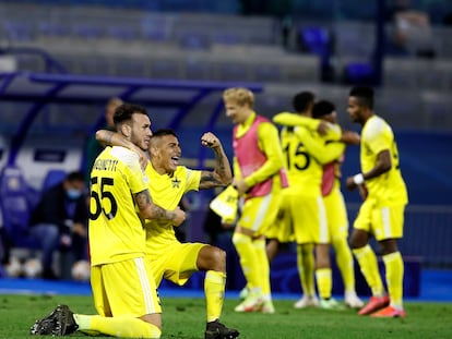 Los jugadores del Sheriff Tiraspol celebran la clasificación para la Champions, este miércoles ante el Dinamo de Zagreb.