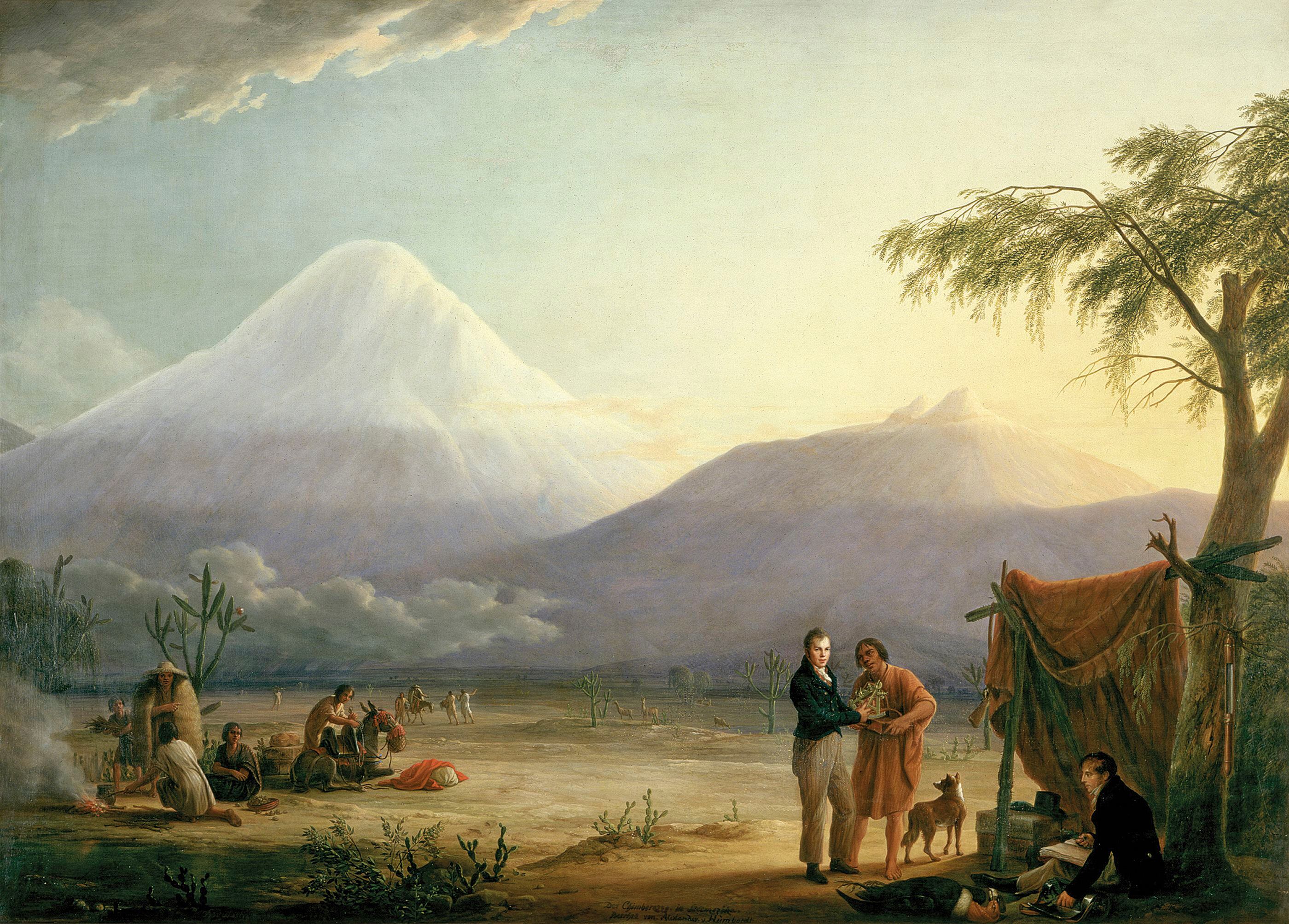 Alexander von Humboldt y Aimé Bonpland al pie del volcán del Chimborazo (Ecuador), cuadro de Friedrich Georg Weitsch (1810).