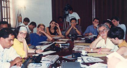 Garc&iacute;a M&aacute;rquez en un taller de su fundaci&oacute;n en 1995.