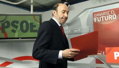 Rubalcaba, ayer en la sede federal del PSOE.