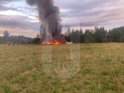 Imagen del avión estrellado este miércoles en la región rusa de Tver y en el que estaba listado como pasajero el jefe las milicias Wagner, Yevgeny Prigozhin.