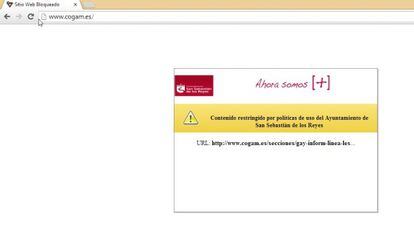 Una captura del mensaje que aparece cuando se accede a COGAM desde el wifi del Ayuntamiento.
