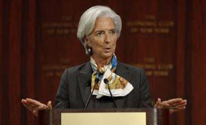 La directora del Fondo Monetario Internacional (FMI), Christine Lagarde, ofrece una conferencia antes de participar en la reunión del Club Económico de Nueva York (EE.UU.).