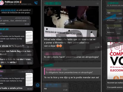 Pantallazos de los chats universitarios donde se infiltró el asesor del alcalde de Madrid, José Luis Martínez-Almeida.