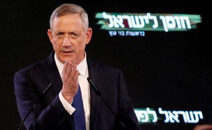 El exgeneral Benny Gantz, en un acto de campaña en Tel Aviv.
