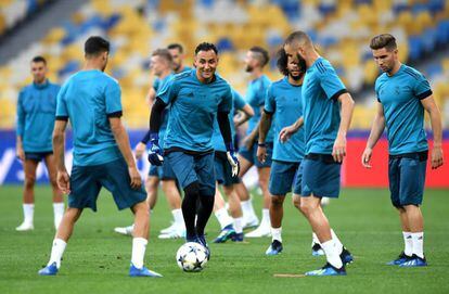 Keylor Navas en el entrenamiento de este viernes, el último antes de la final.