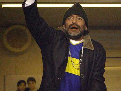 Maradona, en <i>la Bombonera.</i>