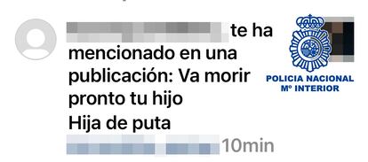 Otro de los mensajes amenazantes contra la actriz divulgados por la policía.