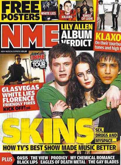 Portada que la revista británica <i>NME </i>dedicó a la serie <i>Skins</i> con el subtítulo "Cómo el mejor programa de la televisión mejoró la música".