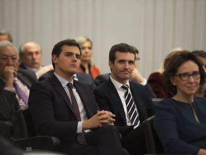 Pablo Casado y Albert Rivera, en acto  en Madrid. 